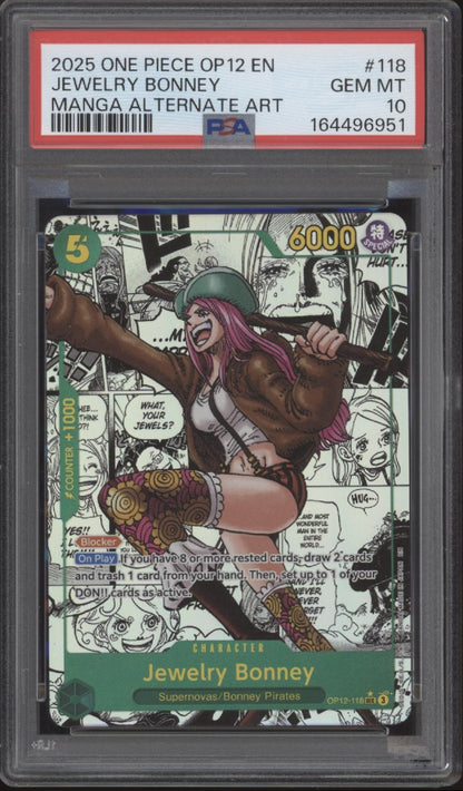 Jewelry Bonney One Piece Card Game OP12 Manga Alternate Art #118 PSA 10