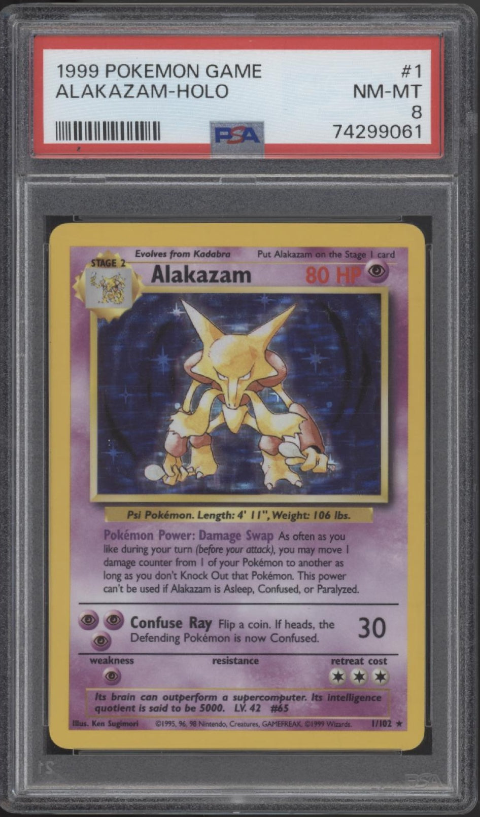 Alakazam Pokemon Base Set Holo #1 PSA 8
