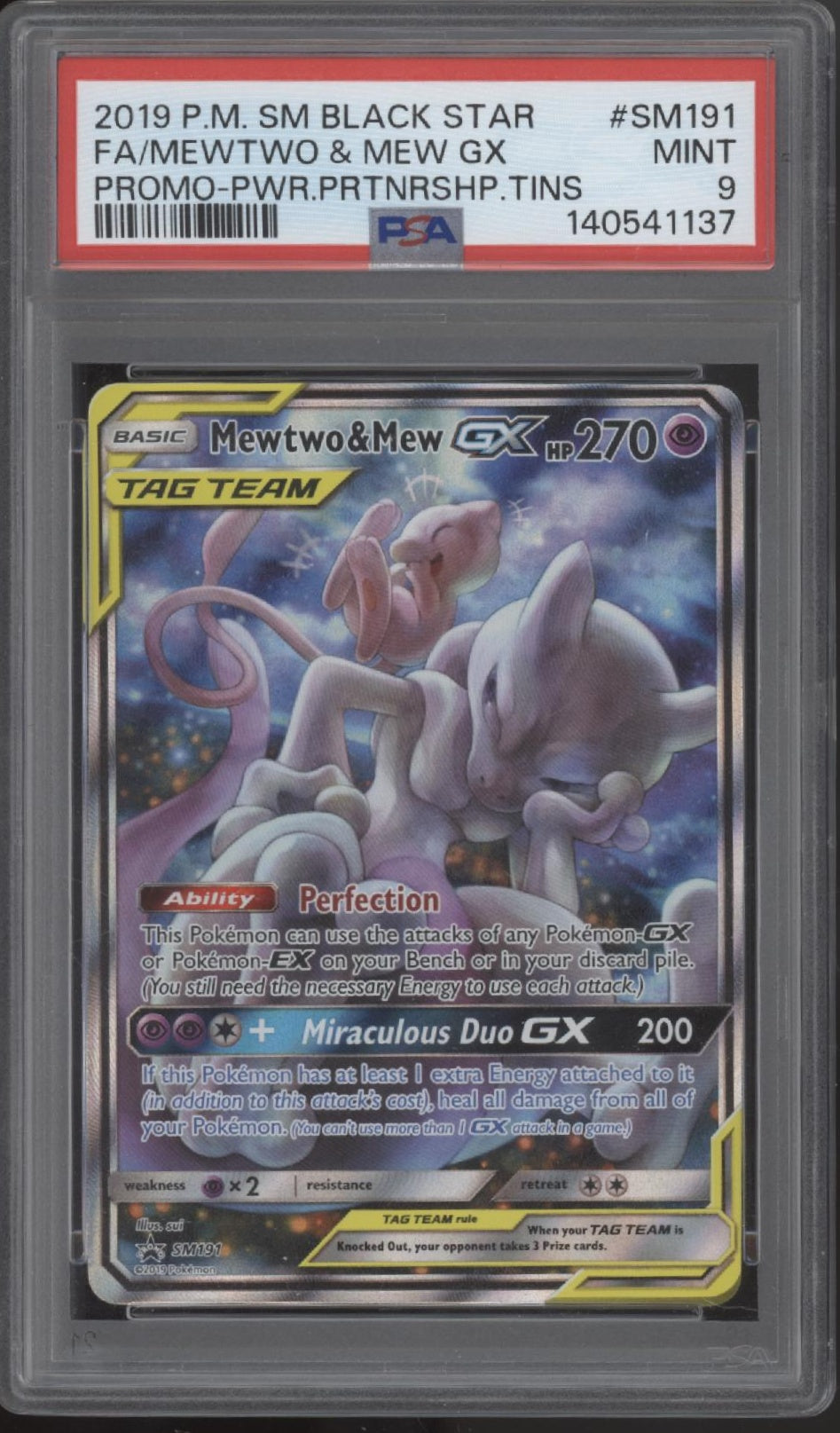 Mewtwo & Mew GX Pokemon Power Partnership Tins Promo Full Art #SM191 PSA 9