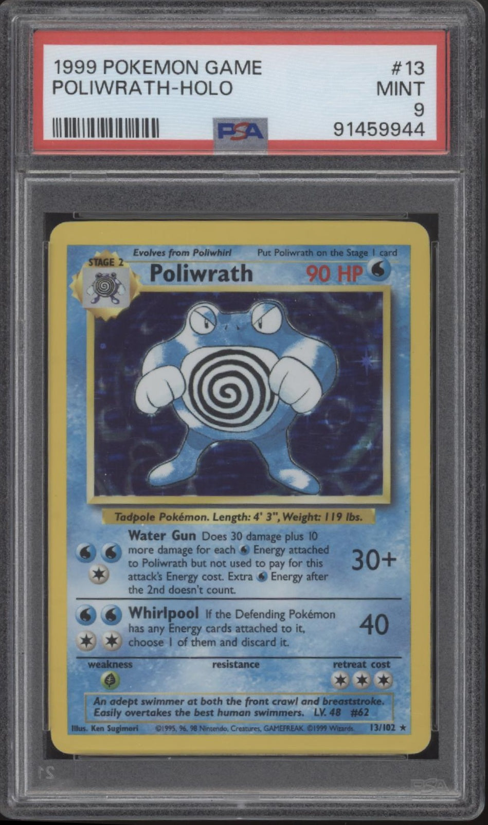Poliwrath Pokemon Base Set Holo #13 PSA 9