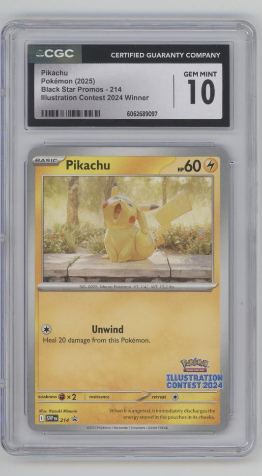 Pikachu Pokemon Black Star Promo Promo Illustration Contest 2024 #214 CGC 10 #3