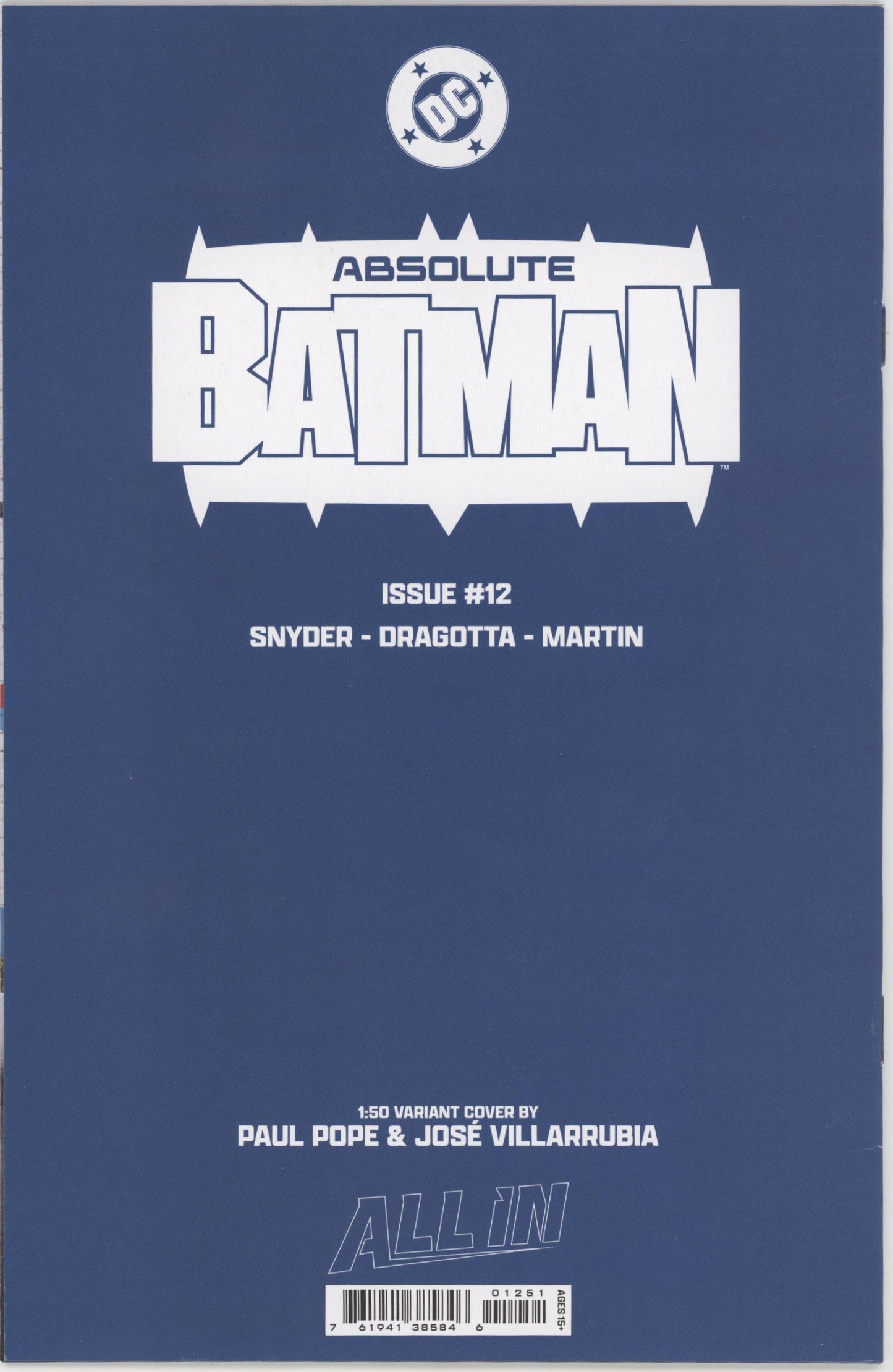 Absolute Batman #12 Cover F 1 in 50 Paul Pope Virgin Card Stock Variant