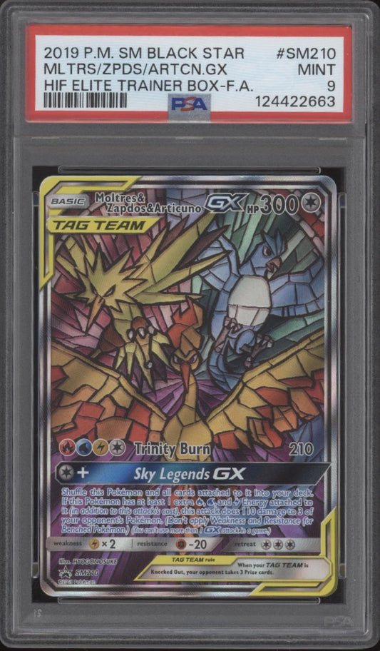 Moltres Zapdos Articuno GX Pokemon Hidden Fates ETB Full Art #SM210 PSA 9