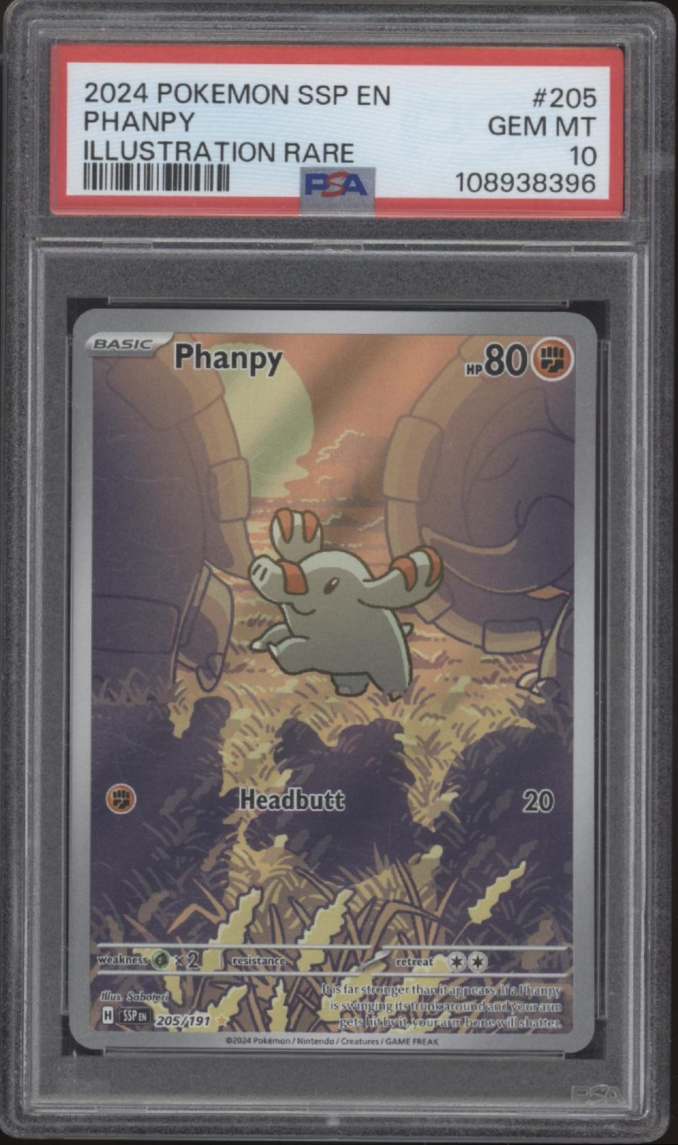 Phanpy Pokemon Surging Sparks Illustration Rare #205 PSA 10 #1