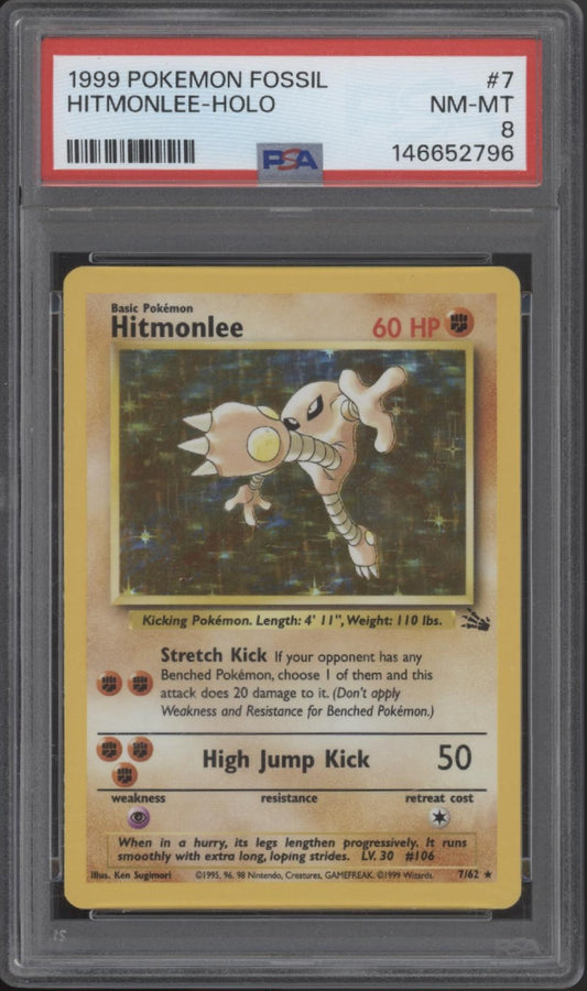 Hitmonlee Pokemon Fossil Holo #7 PSA 8