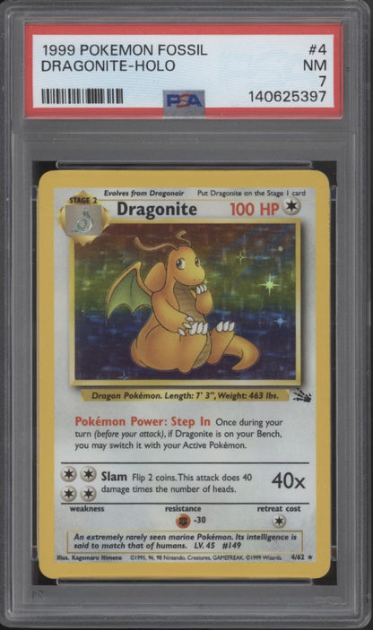 Dragonite Pokemon Fossil Holo #4 PSA 7