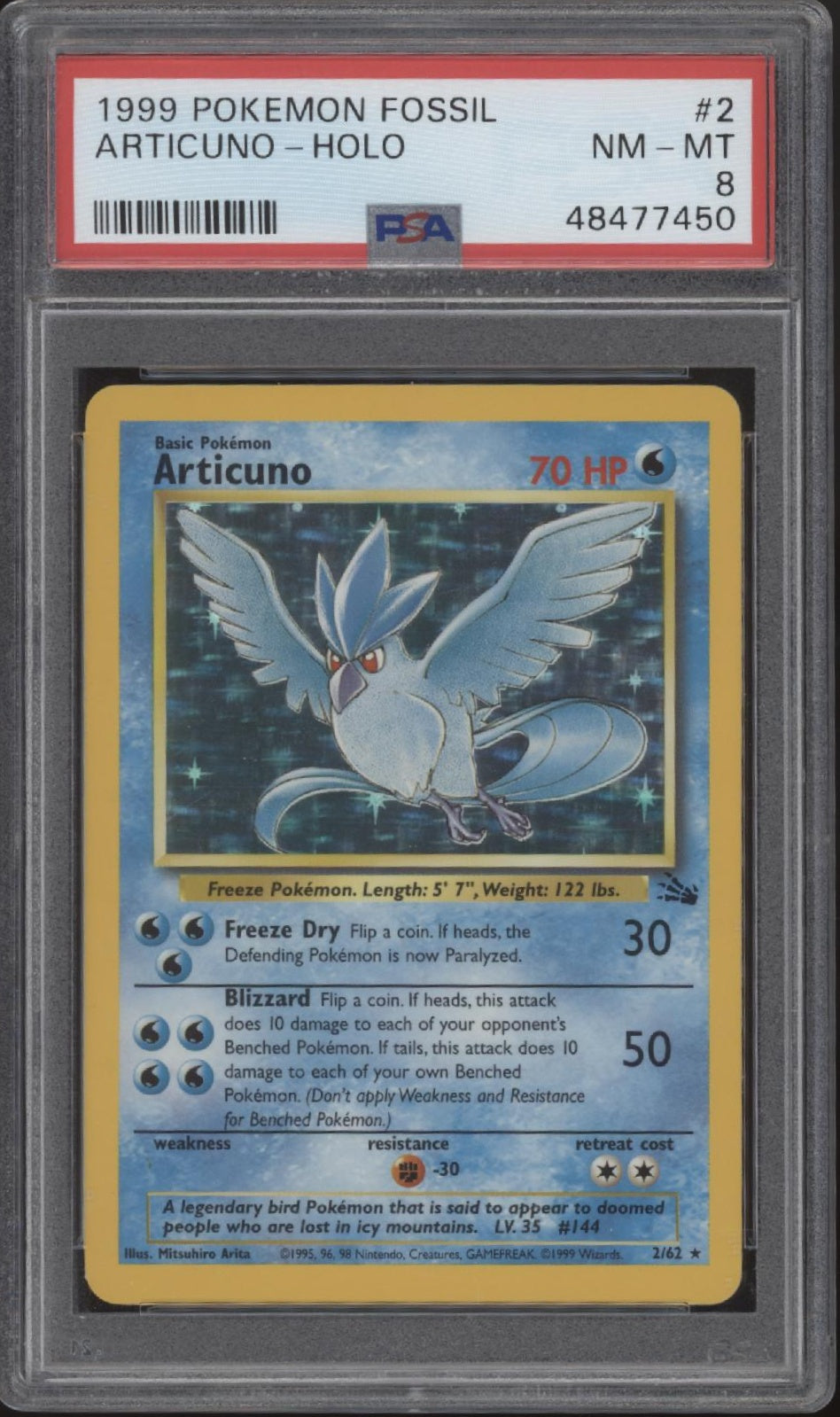 Articuno Pokemon Fossil Holo #2 PSA 8