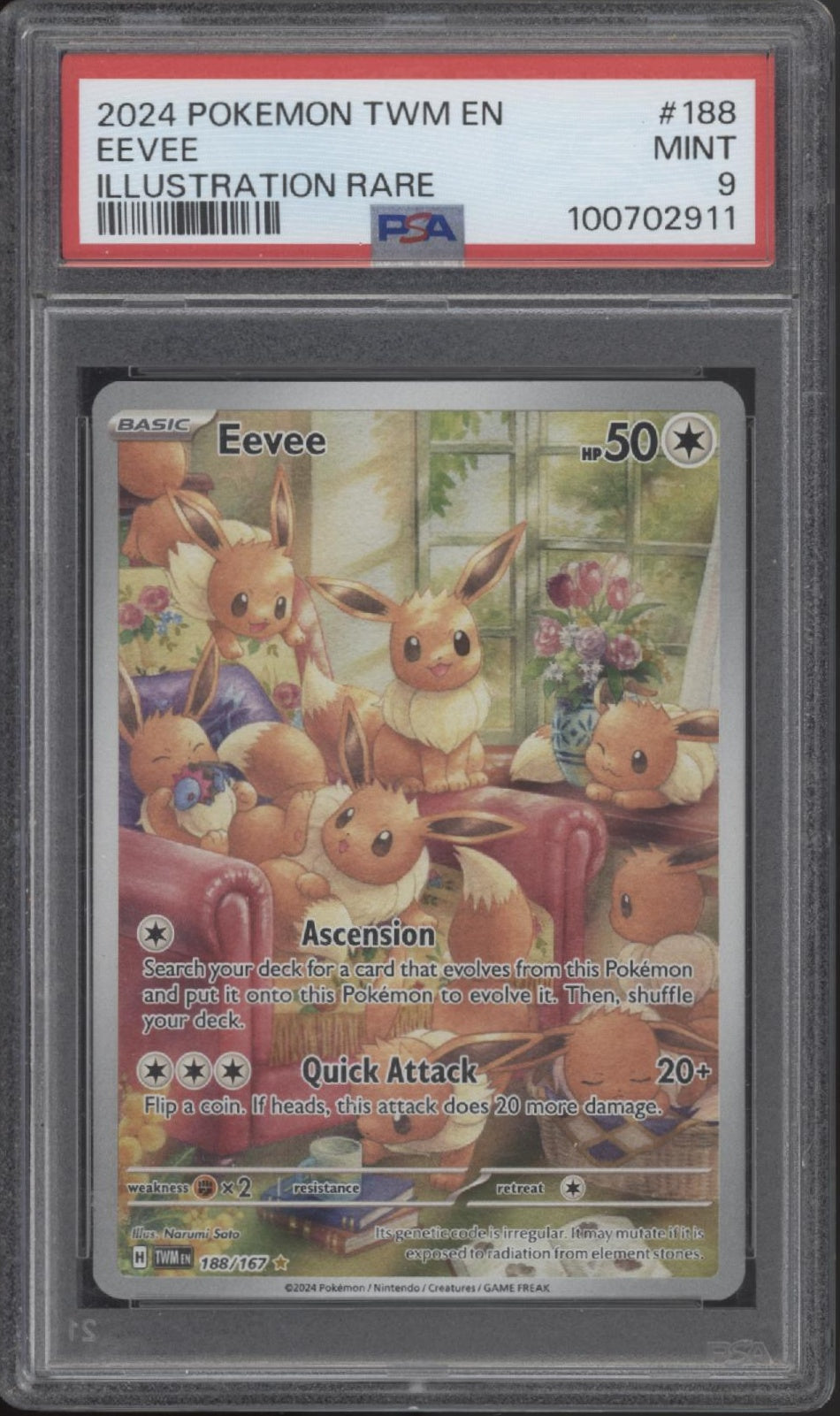 Eevee Pokemon Twilight Masquerade Illustration Rare #188 PSA 9