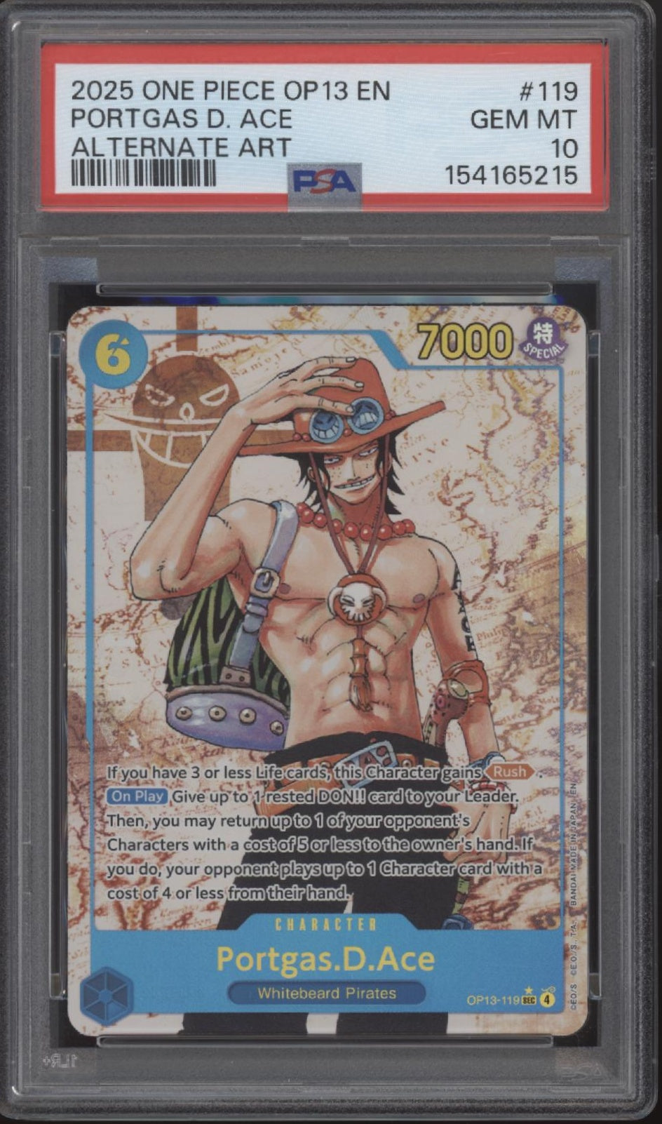 Portgas D Ace One Piece Card Game OP13 Alternate Art #119 PSA 10