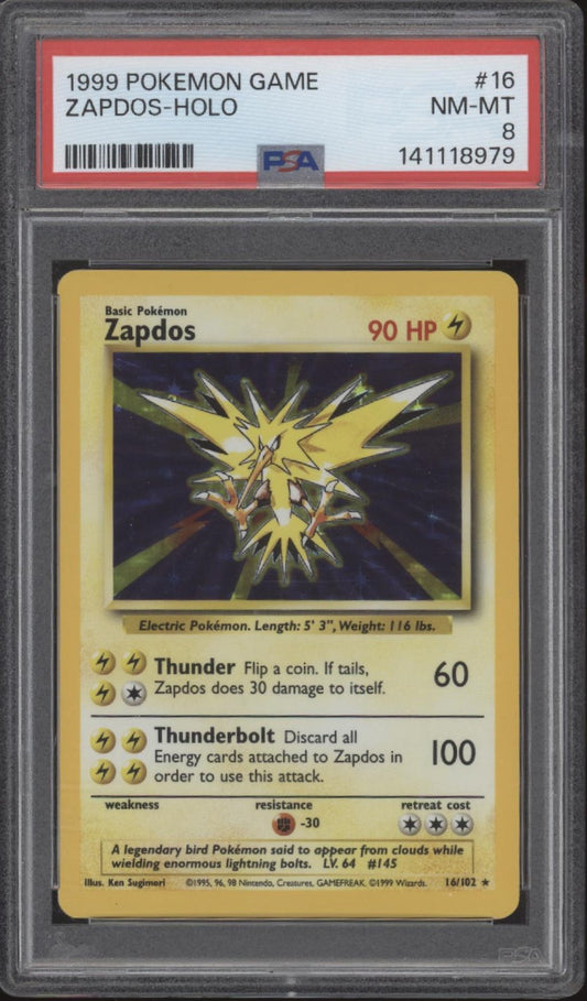 Zapdos Pokemon Base Set Holo #16 PSA 8