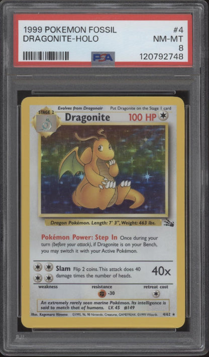Dragonite Pokemon Fossil Holo #4 PSA 8