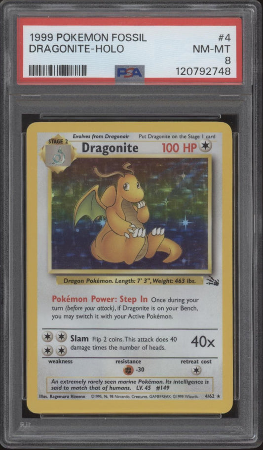 Dragonite Pokemon Fossil Holo #4 PSA 8