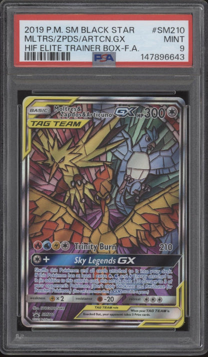 Moltres Zapdos Articuno GX Pokemon Hidden Fates ETB Full Art #SM210 PSA 9