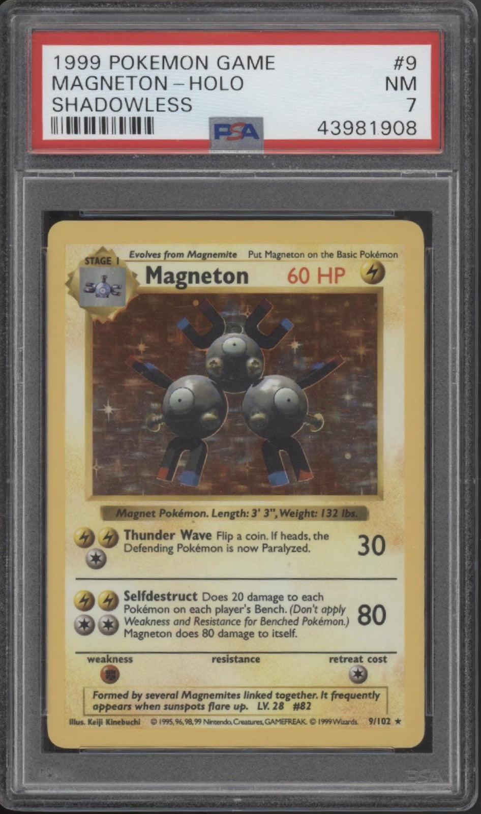 Magneton Pokemon Base Set Holo Shadowless #9 PSA 7