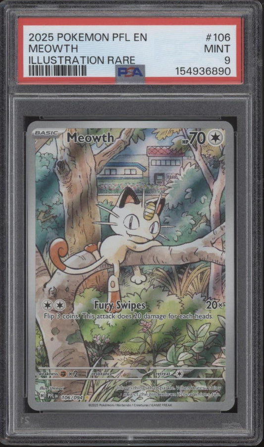 Meowth Pokemon Phantasmal Flames Illustration Rare #106 PSA 9