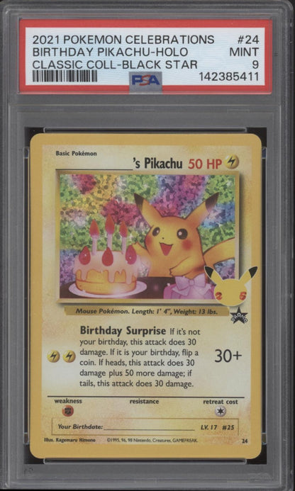 Birthday Pikachu Pokemon Celebrations Classic Collection Black Star Promo PSA 9