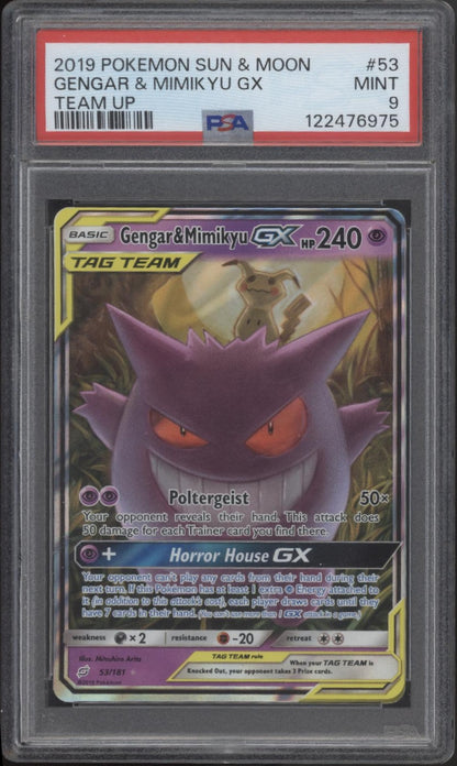 Gengar & Mimikyu GX Pokemon Team Up #53 PSA 9