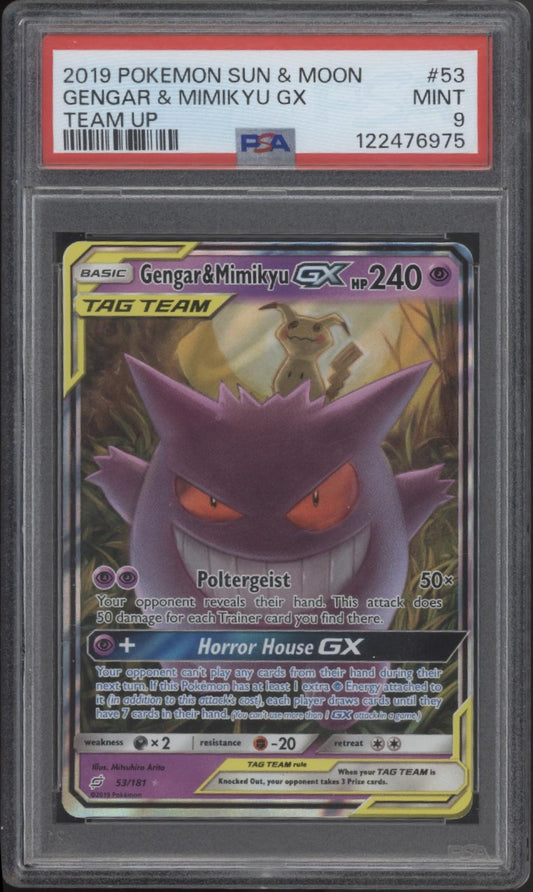 Gengar & Mimikyu GX Pokemon Team Up #53 PSA 9