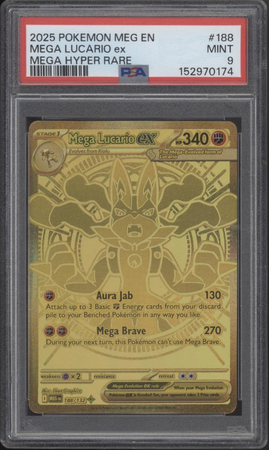 Mega Lucario ex Pokemon Mega Evolution Mega Hyper Rare #188 PSA 9