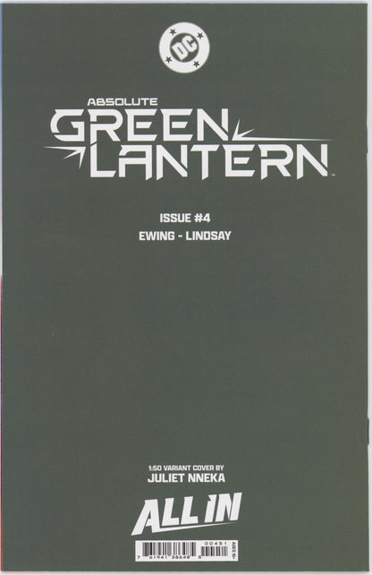 ABSOLUTE GREEN LANTERN #4 CVR E INC 1:50 JULIET NNEKA VIRGIN CARD STOCK VAR