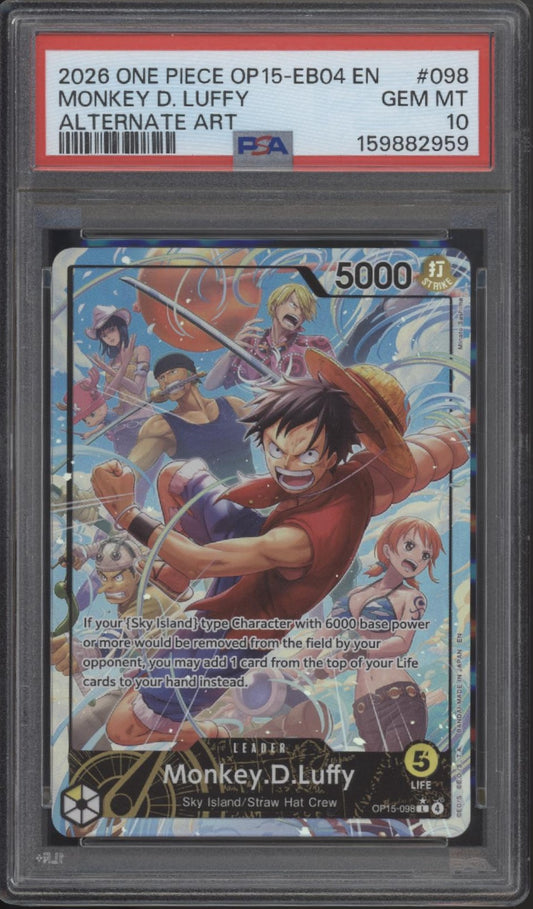 Monkey D Luffy One Piece Card Game OP15-EB04 Alternate Art #098 PSA 10