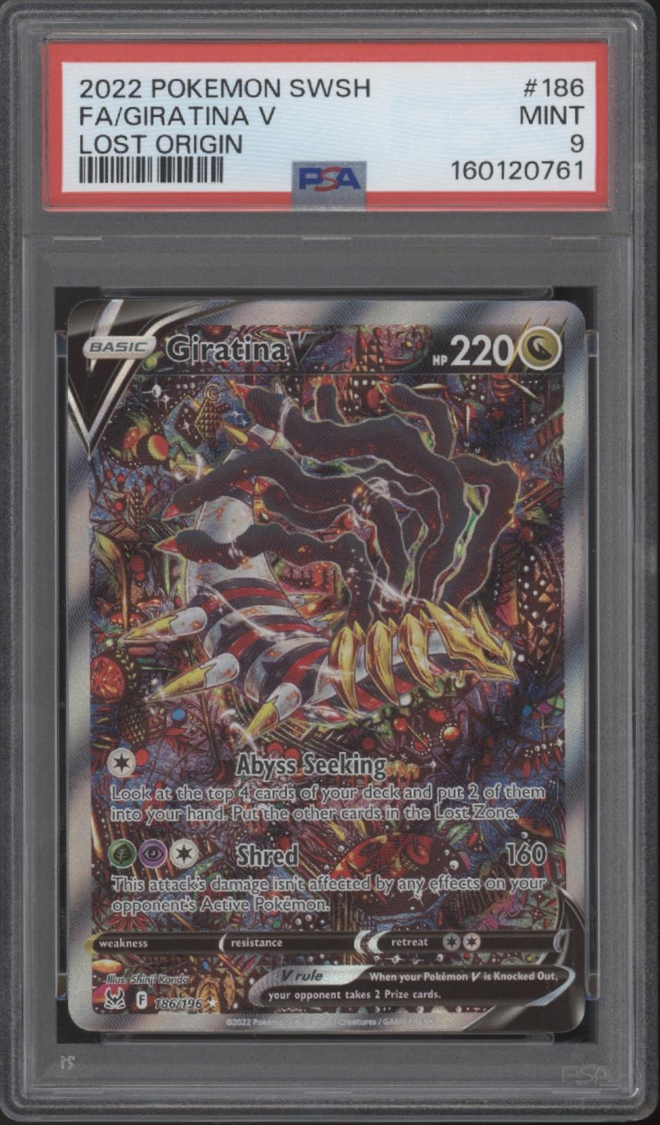 Giratina V Pokemon Lost Origin Full Art #186 PSA 9