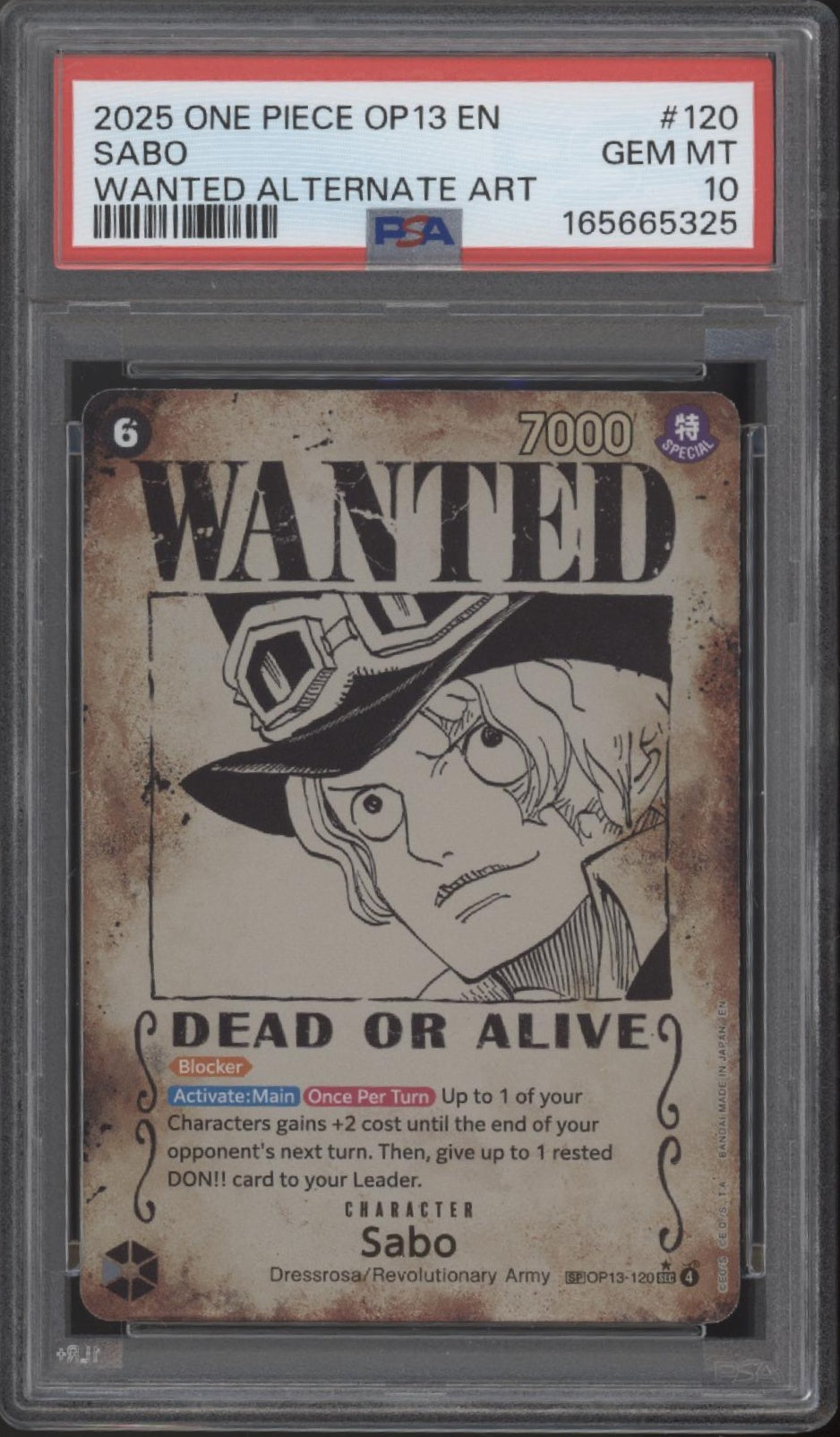 Sabo One Piece Card Game OP13 Wanted Alternate Art #120 PSA 10