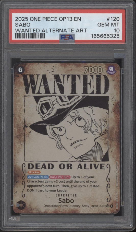Sabo One Piece Card Game OP13 Wanted Alternate Art #120 PSA 10