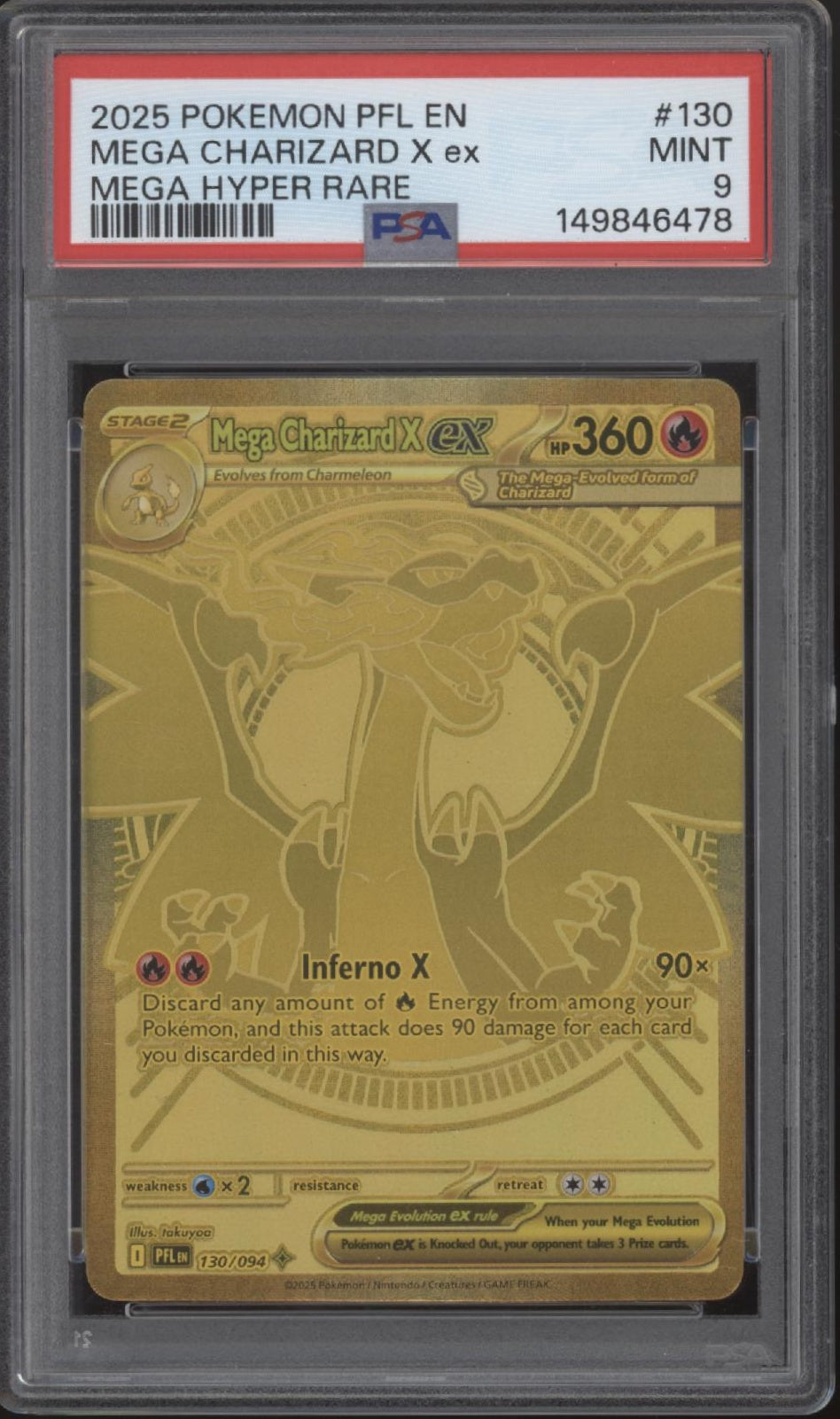 Mega Charizard X ex Pokemon Phantasmal Flames Mega Hyper Rare #130 PSA 9