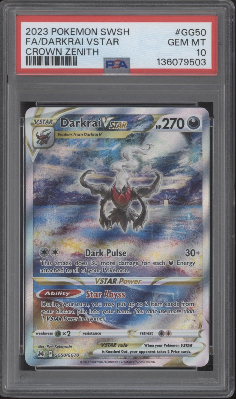 Darkrai VSTAR Pokemon Crown Zenith Full Art #GG50 PSA 10