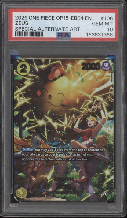 Zeus One Piece Card Game OP15-EB04 Special Alternate Art #106 PSA 10