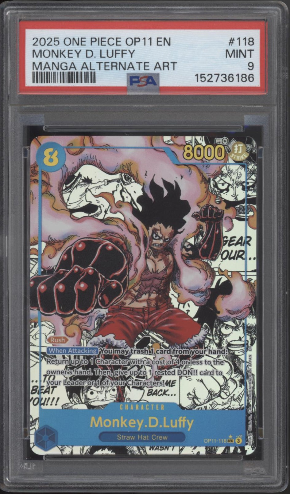 Monkey D Luffy One Piece Card Game OP11 Manga Alternate Art #118 PSA 9