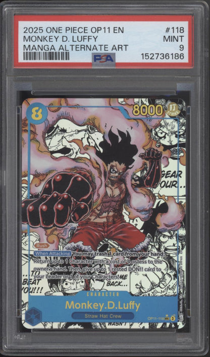 Monkey D Luffy One Piece Card Game OP11 Manga Alternate Art #118 PSA 9