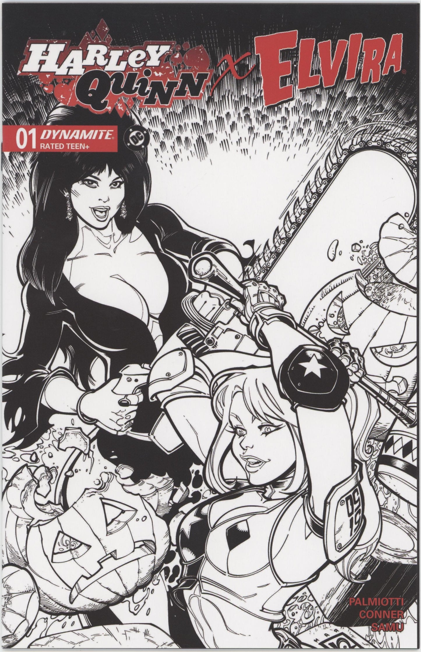 Harley Quinn X Elvira #1 Cover O 1 in 10 Chad Hardin Line Art Variant