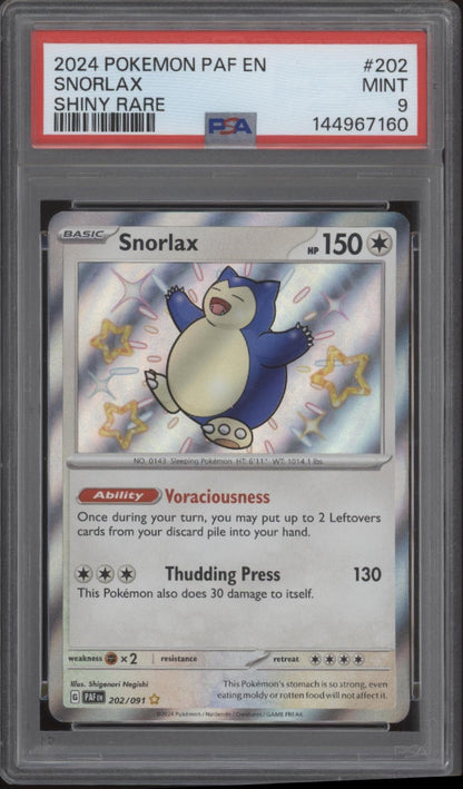 Snorlax Pokemon Paldean Fates Shiny Rare #202 PSA 9