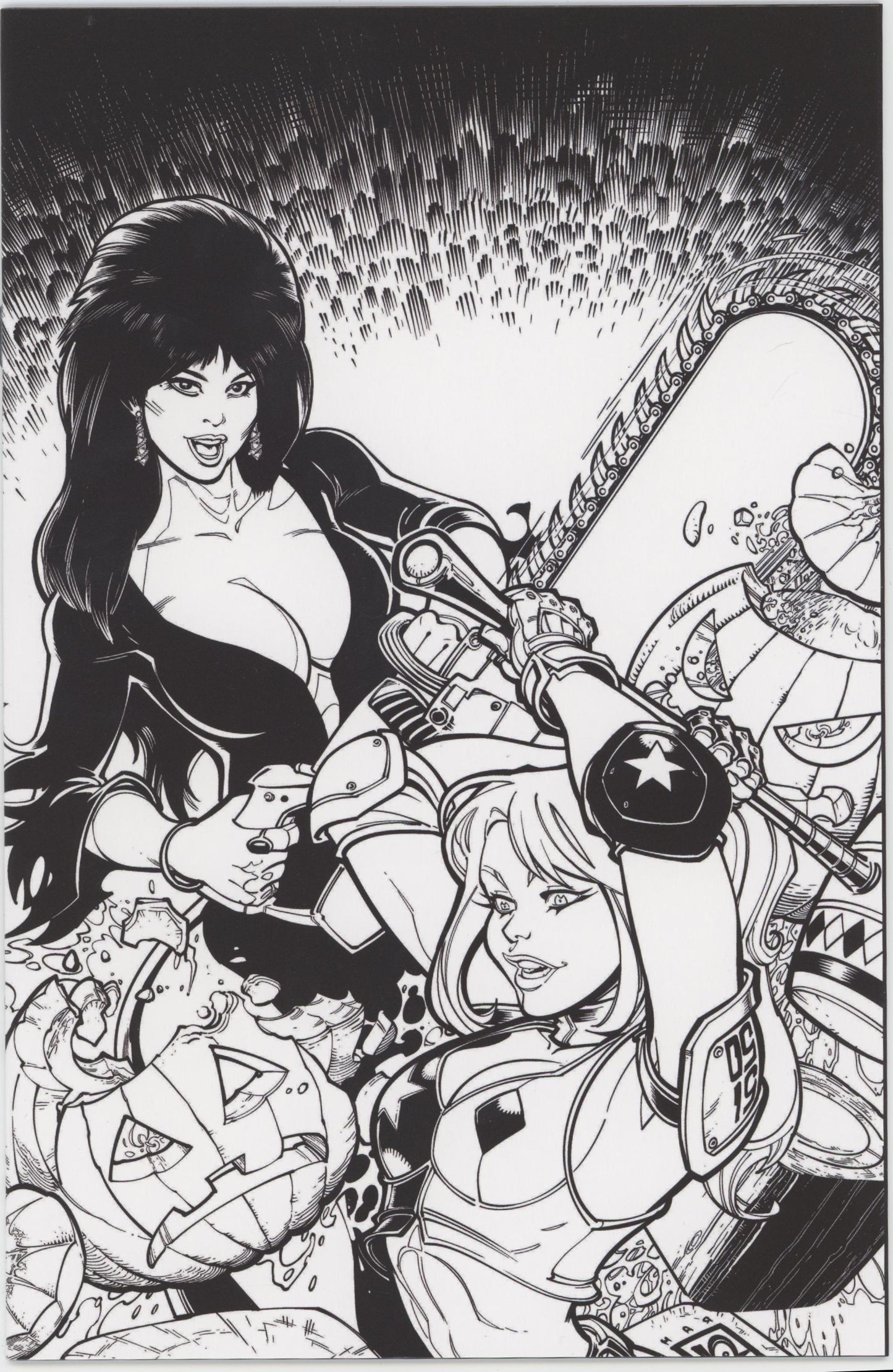 Harley Quinn X Elvira #1 Cover Q Inc 1:15 Chad Hardin Line Art Full Art Variant