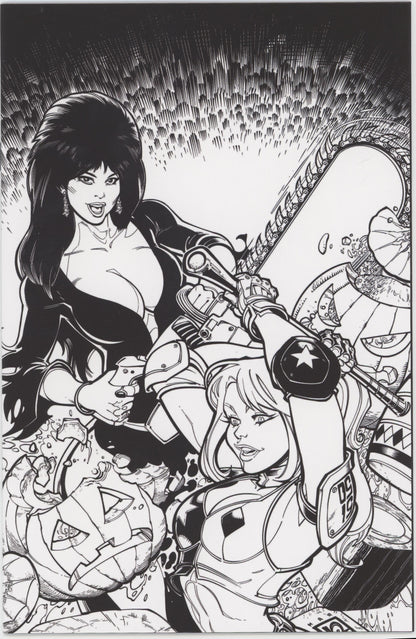 Harley Quinn X Elvira #1 Cover Q Inc 1:15 Chad Hardin Line Art Full Art Variant