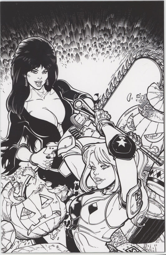 Harley Quinn X Elvira #1 Cover Q Inc 1:15 Chad Hardin Line Art Full Art Variant