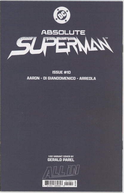 Absolute Superman #10 Cover E 1 in 50 Gerald Parel Virgin Card Stock Variant