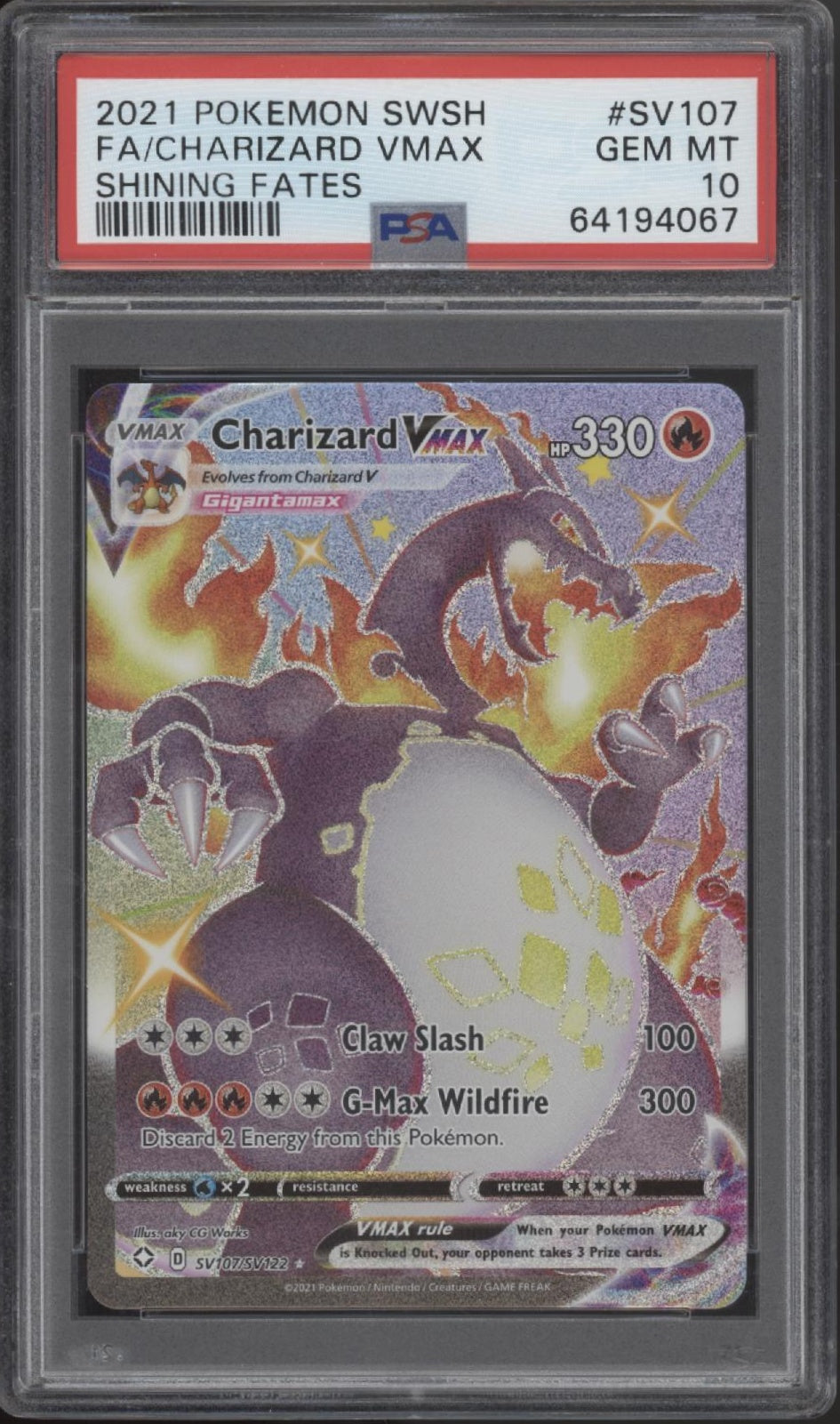 Charizard VMAX Pokemon Shining Fates Full Art #SV107 PSA 10