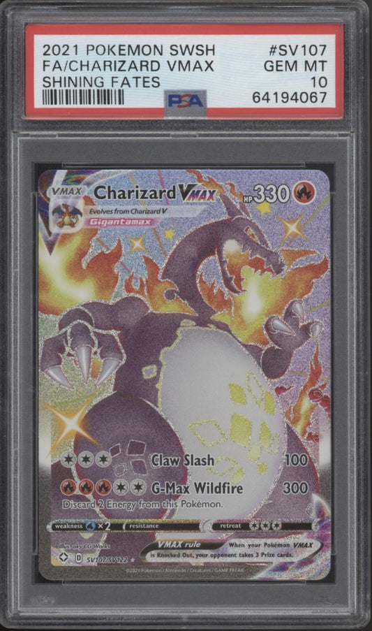 Charizard VMAX Pokemon Shining Fates Full Art #SV107 PSA 10
