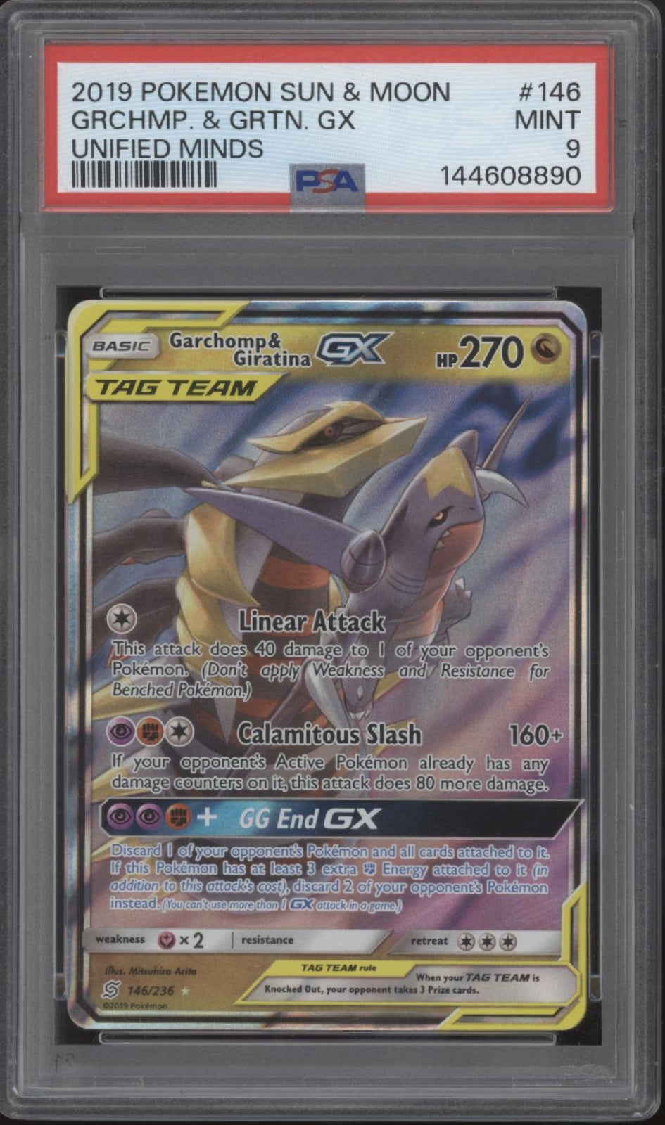 Garchomp & Giratina GX Pokemon Unified Minds #146 PSA 9