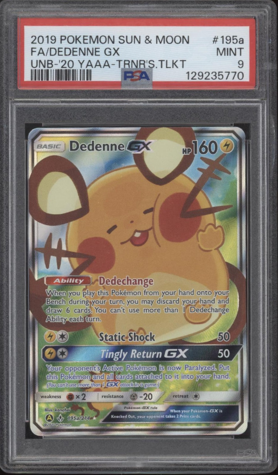 Dedenne GX Pokemon Unbroken Bonds 2020 Trainer's Toolkit Full Art #195a PSA 9