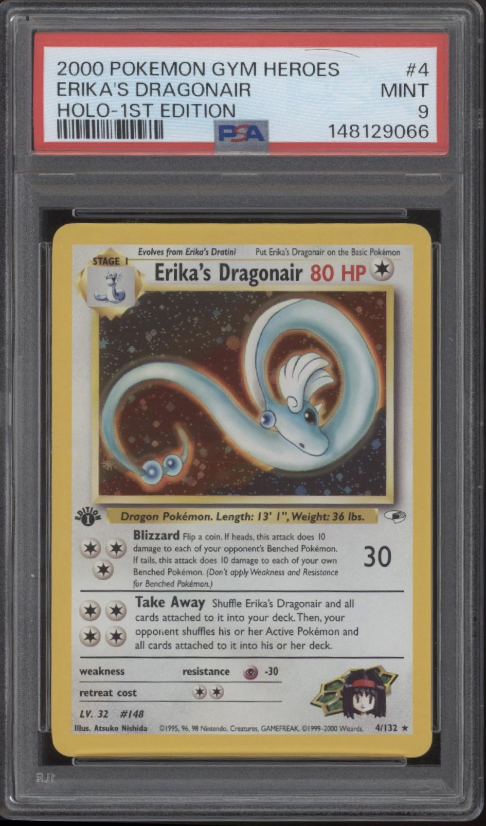 Erika's Dragonair Pokemon Gym Heroes Holo 1st Edition #4 PSA 9