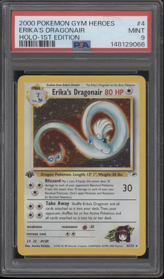 Erika's Dragonair Pokemon Gym Heroes Holo 1st Edition #4 PSA 9