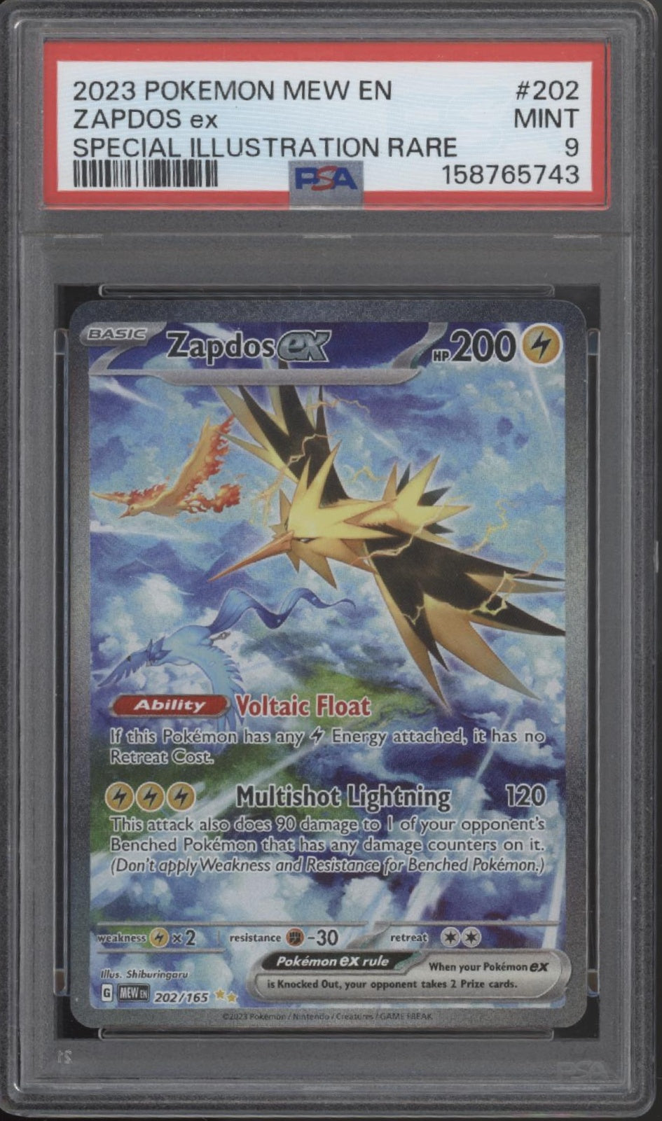 Zapdos ex Pokemon 151 Special Illustration Rare #202 PSA 9