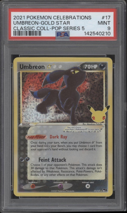 Umbreon Gold Star Pokemon Celebrations Classic Collection Pop Series 5 #17 PSA 9