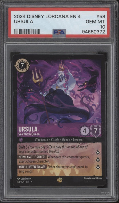 Ursula Sea Witch Queen Disney Lorcana Ursula's Return #58 PSA 10
