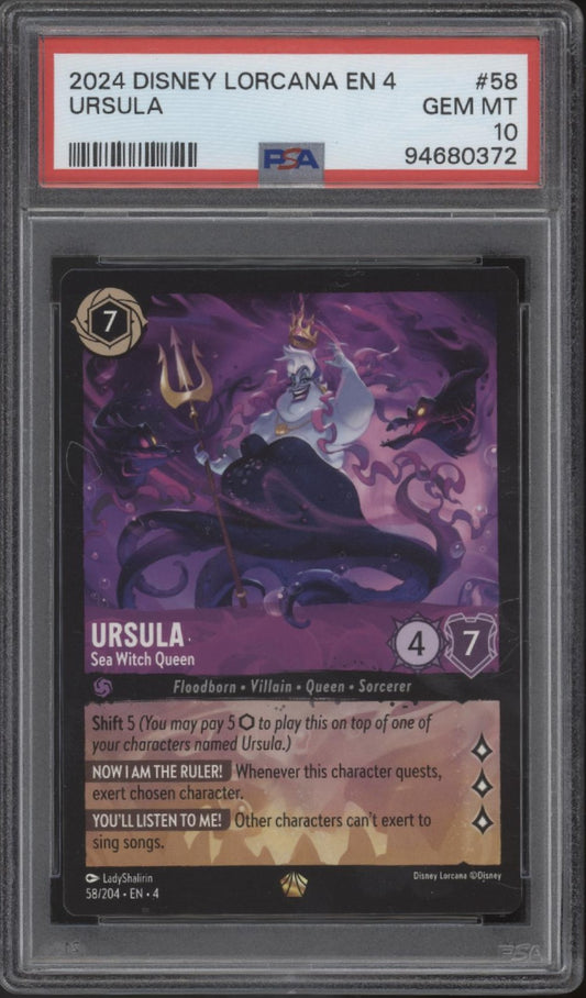 Ursula Sea Witch Queen Disney Lorcana Ursula's Return #58 PSA 10