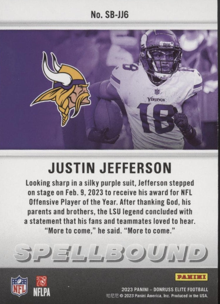 Justin Jefferson 2023 Panini Donruss Elite Spellbound "JEFFERSON" Lot